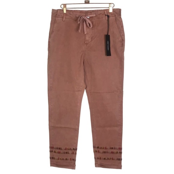 NWT Driftwood Mauve Embroidered Stitch Cuffed Leg Drawstring Khaki Pants SZ XL - Picture 1 of 12